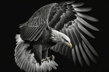 Fototapeta premium Images of a single Bald Eagle on a black backdrop. Generative AI