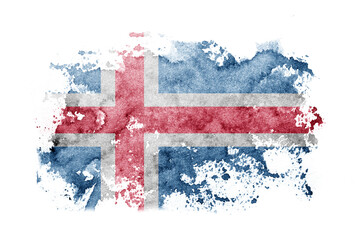 Iceland, Icelandic flag background painted on white paper with watercolor.