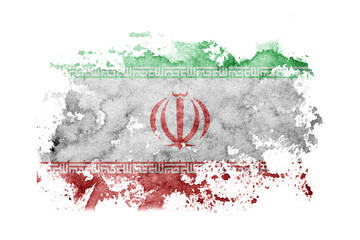 Iran, Iranian flag background painted on white paper with watercolor.
