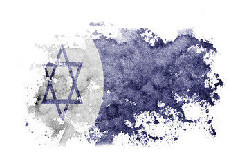 Naklejka na ściany i meble Israel, Civil Ensign flag background painted on white paper with watercolor.