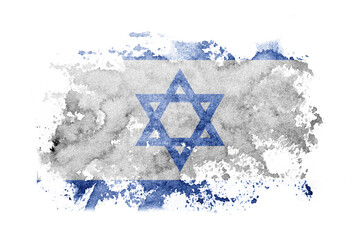 Israel, Israeli flag background painted on white paper with watercolor.