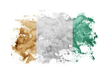 Ivory Coast flag background painted on white paper with watercolor.