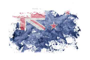New Zealand, Kiwi flag background painted on white paper with watercolor.