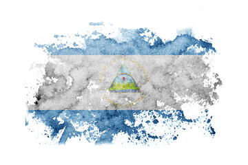 Nicaragua, Nicaraguan flag background painted on white paper with watercolor.