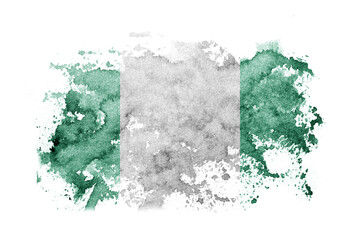 Nigeria, Nigerian flag background painted on white paper with watercolor.
