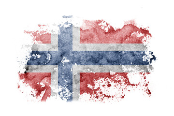 Norway, Norwegian flag background painted on white paper with watercolor.