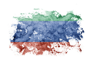 Russia, Russian, Dagestan flag background painted on white paper with watercolor.