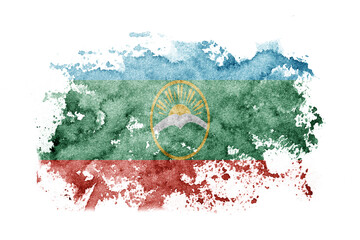Russia, Russian, Karachay Cherkessia flag background painted on white paper with watercolor.
