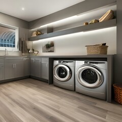 9. A laundry room with a washer, dryer, and sink for doing laundry at home.1, Generative AI