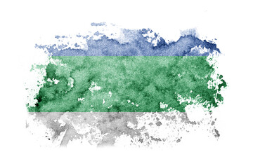 Russia, Russian, Komi flag background painted on white paper with watercolor.