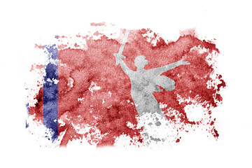 Russia, Russian, Volgograd Oblast flag background painted on white paper with watercolor.