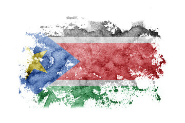 South Sudan flag background painted on white paper with watercolor.