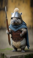 Raiding Valhalla: A Cute, Cool, and Beautiful Viking Animal Wombat Warrior's Battle on a Longship with Beautiful Stylish Designer Armor and Norse Mythology (generative AI)