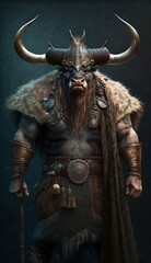 Raiding Valhalla: A Cute, Cool, and Beautiful Viking Animal Bison Warrior's Battle on a Longship with Beautiful Stylish Designer Armor and Norse Mythology (generative AI)