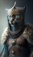Raiding Valhalla: A Cute, Cool, and Beautiful Viking Animal Leopard Warrior's Battle on a Longship with Beautiful Stylish Designer Armor and Norse Mythology (generative AI)