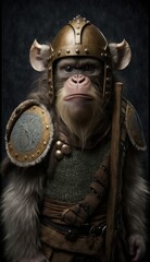 Raiding Valhalla: A Cute, Cool, and Beautiful Viking Animal Monkey Warrior's Battle on a Longship with Beautiful Stylish Designer Armor and Norse Mythology (generative AI)