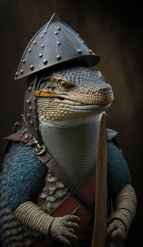 Raiding Valhalla: A Cute, Cool, and Beautiful Viking Animal Monitor Lizard Warrior's Battle on a Longship with Beautiful Stylish Designer Armor and Norse Mythology (generative AI)