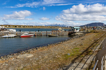 Fototapeta na wymiar Boats at the harbor of Ushuaia, Tierra del Fuego in Argentina, South America