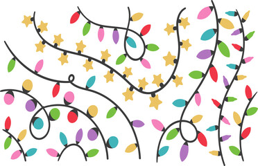 An illustration of a wire frame decoration, adorned with warm and colorful lights