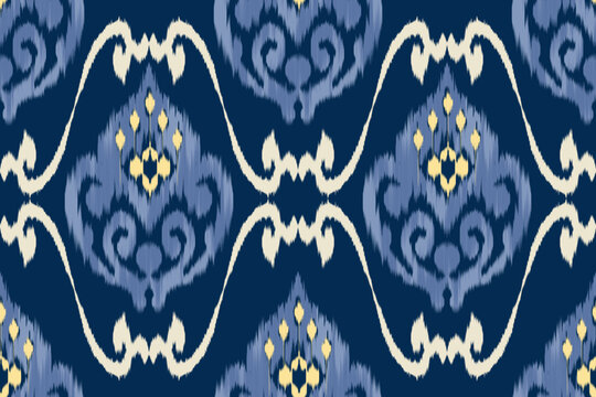 Ikat ethnic seamless pattern decoration design Aztec fabric carpet boho mandalas textile wallpaper tribal native motif American African American folk traditional embroidery vector background 