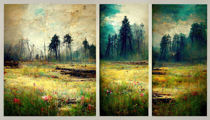 Forest Meadow Triptych, Generative AI