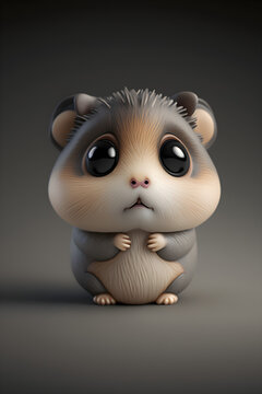 Adorable hamster, centered with studio lighting, 3D cg style, bobblehead style, extremely cute with big eyes facing camera.  Generative AI.