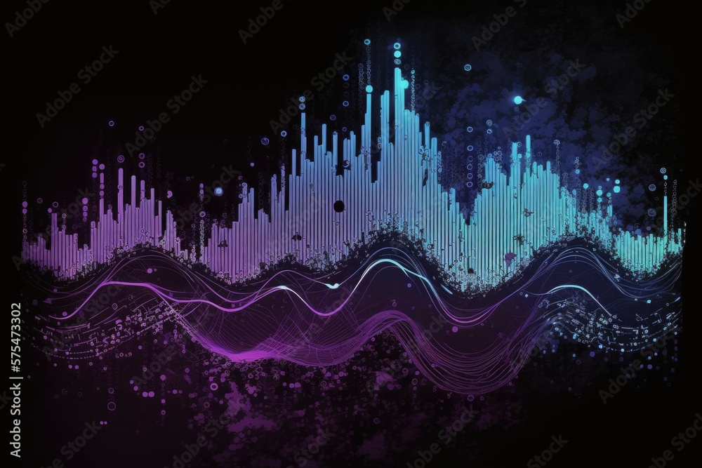 Poster the abstract binary waveform is the color violet. data visualization for large datasets. complex fin