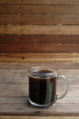 black coffee on a wooden table