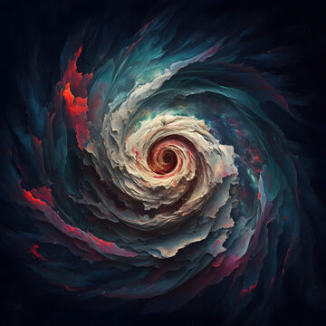 Swirling rose galaxy, made of raised paint, impasto, layered paint making a beautiful swirling shape.  Generative AI.