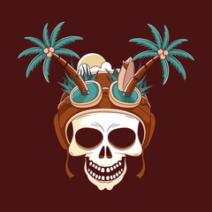 Summer skull illustration for t shirt design