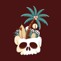 Summer skull illustration for t shirt design