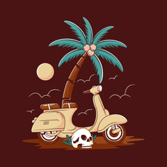 Summer skull illustration for t shirt design