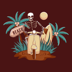 Summer skull illustration for t shirt design