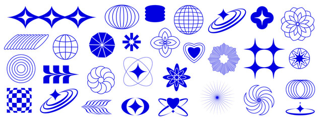 Set Retro futuristic elements for design. Collection of abstract graphic geometric symbols. Templates for posters, banners, stickers