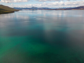 Fototapeta premium Aerial view of picturesque Lago Yehuin on the island Tierra del Fuego, Argentina, South America