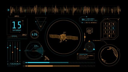 Animation of infographics about receiving satellite data on alpha channel. - Powered by Adobe