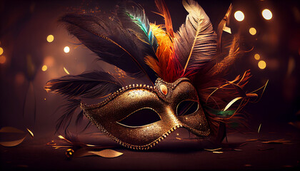 Beautiful Carnival Mask with colorful feathers