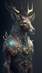 Stylish Futuristic Animal Deer Combat Armor: A Cute and Cool Designer Exosuit with Energy Shield and Nanotech Enhancements for High-Tech Battle in Wildlife and Sci-Fi Settings (generative AI)