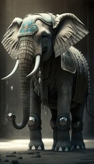 Stylish Futuristic Animal Elephant Combat Armor: A Cute and Cool Designer Exosuit with Energy Shield and Nanotech Enhancements for High-Tech Battle in Wildlife and Sci-Fi Settings (generative AI)