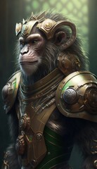 Stylish Futuristic Animal Monkey Combat Armor: A Cute and Cool Designer Exosuit with Energy Shield and Nanotech Enhancements for High-Tech Battle in Wildlife and Sci-Fi Settings (generative AI)