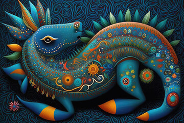 brightly colored Mexican folk art of fantastical creatures whimsical illustrations