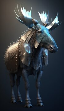 Stylish Futuristic Animal Moose Combat Armor: A Cute and Cool Designer Exosuit with Energy Shield and Nanotech Enhancements for High-Tech Battle in Wildlife and Sci-Fi Settings (generative AI)