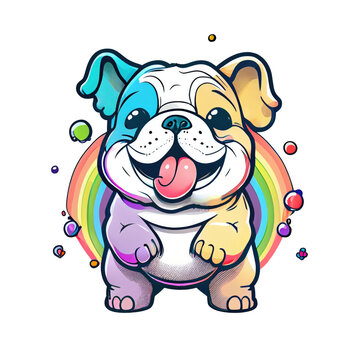 illustration of a colorful Bulldog, cartoon, cute dog, transparent background. Generative AI