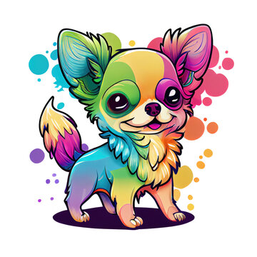 illustration of a colorful Chihuahua dog, cartoon, cute dog, transparent background. Generative AI