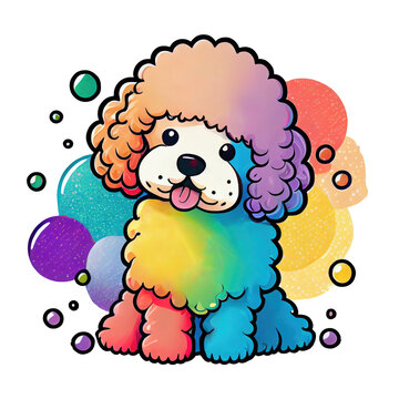 illustration of a colorful Poodle dog, cartoon, cute dog, transparent background. Generative AI