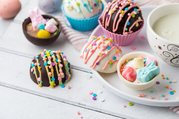 Homemade hot cocoa bombs specially made for Easter