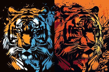 Pictures of Tigers in Pop Art Style. Generative AI