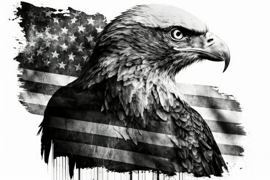 American bald eagle and flag digitally composited with the original US Constitution. Generative AI