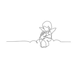 Angel, bunny, rabbit. Continuous line art drawing vector illustration, animal, black and white