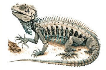 Skeletal remains of a Western spiny tailed iguana (Ctenosaura pectinata). Generative AI